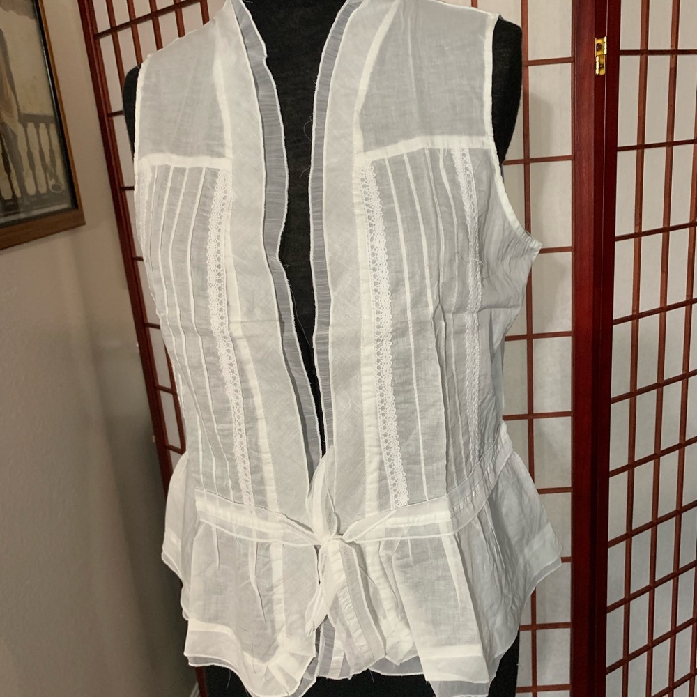 White chiffon and lace trim sheer cotton tank top